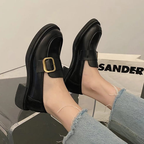 Round Toe Retro Shallow Mouth Metal Chain Oxford Loafers